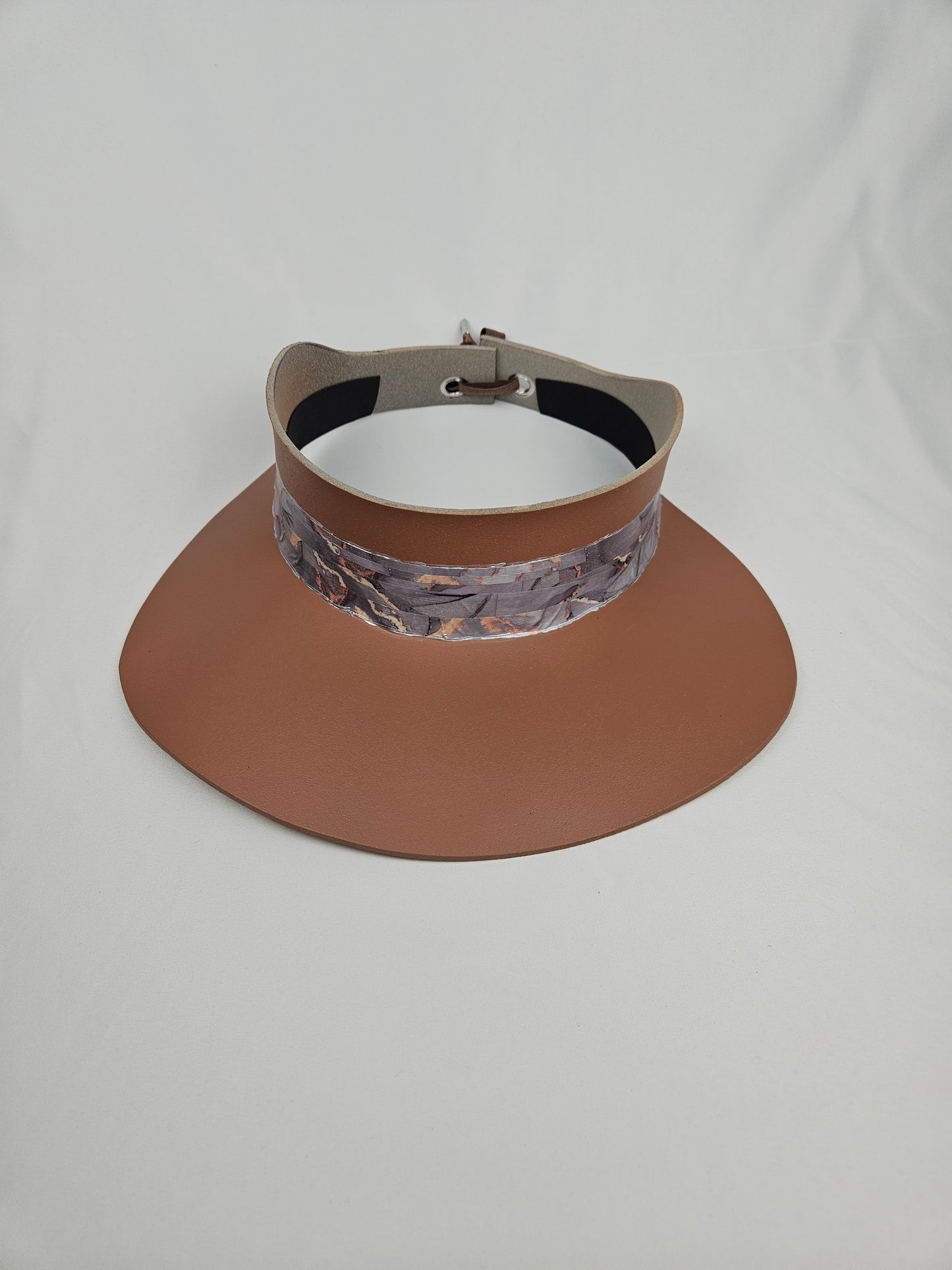 Brown "LadyEVA" Visor Hat with Marbled Gray Blue Band