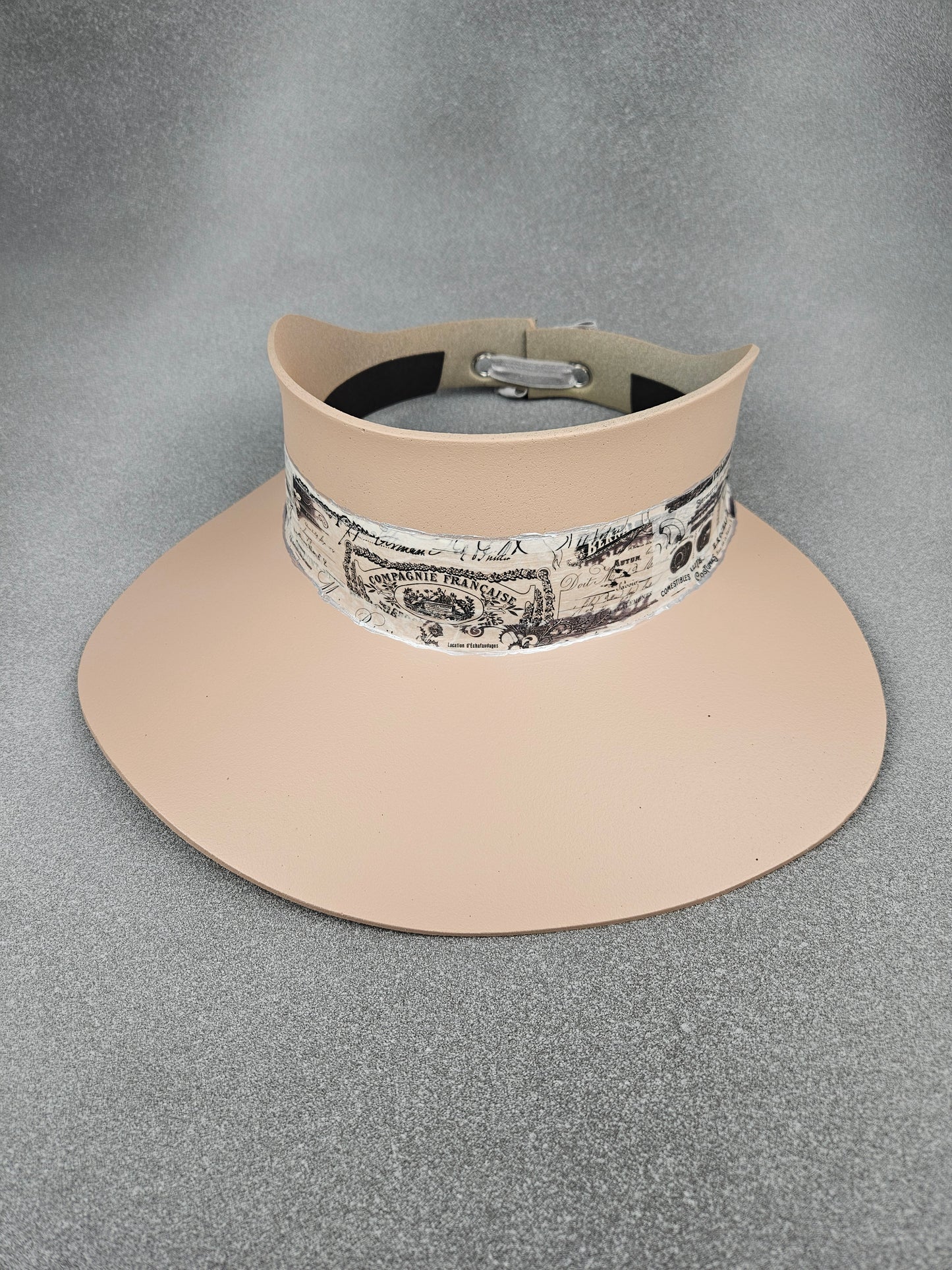 Tall Peachy Beige StayShady Sun Visor Hat with Crinkled French Themed Band