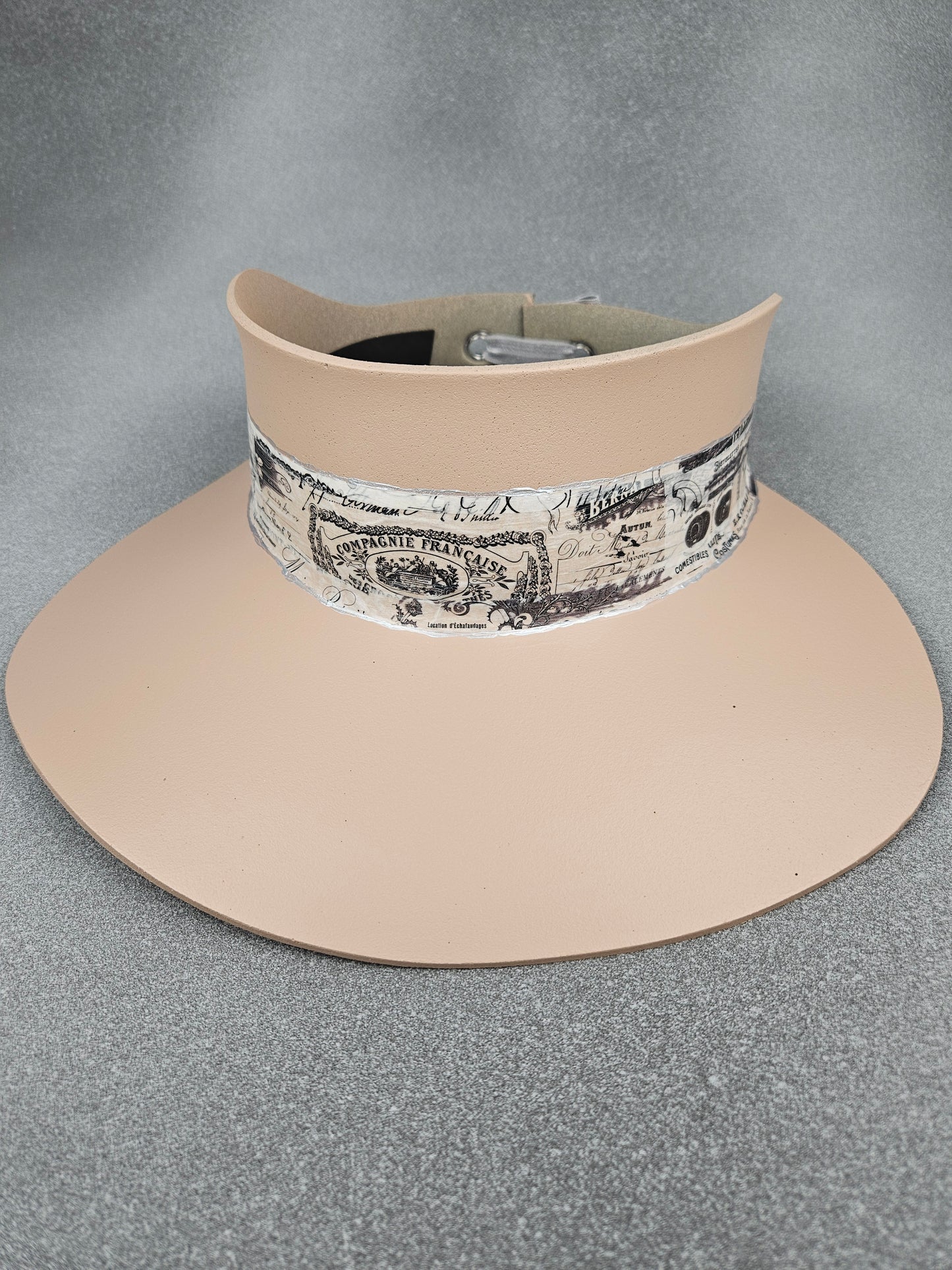 Tall Peachy Beige StayShady Sun Visor Hat with Crinkled French Themed Band