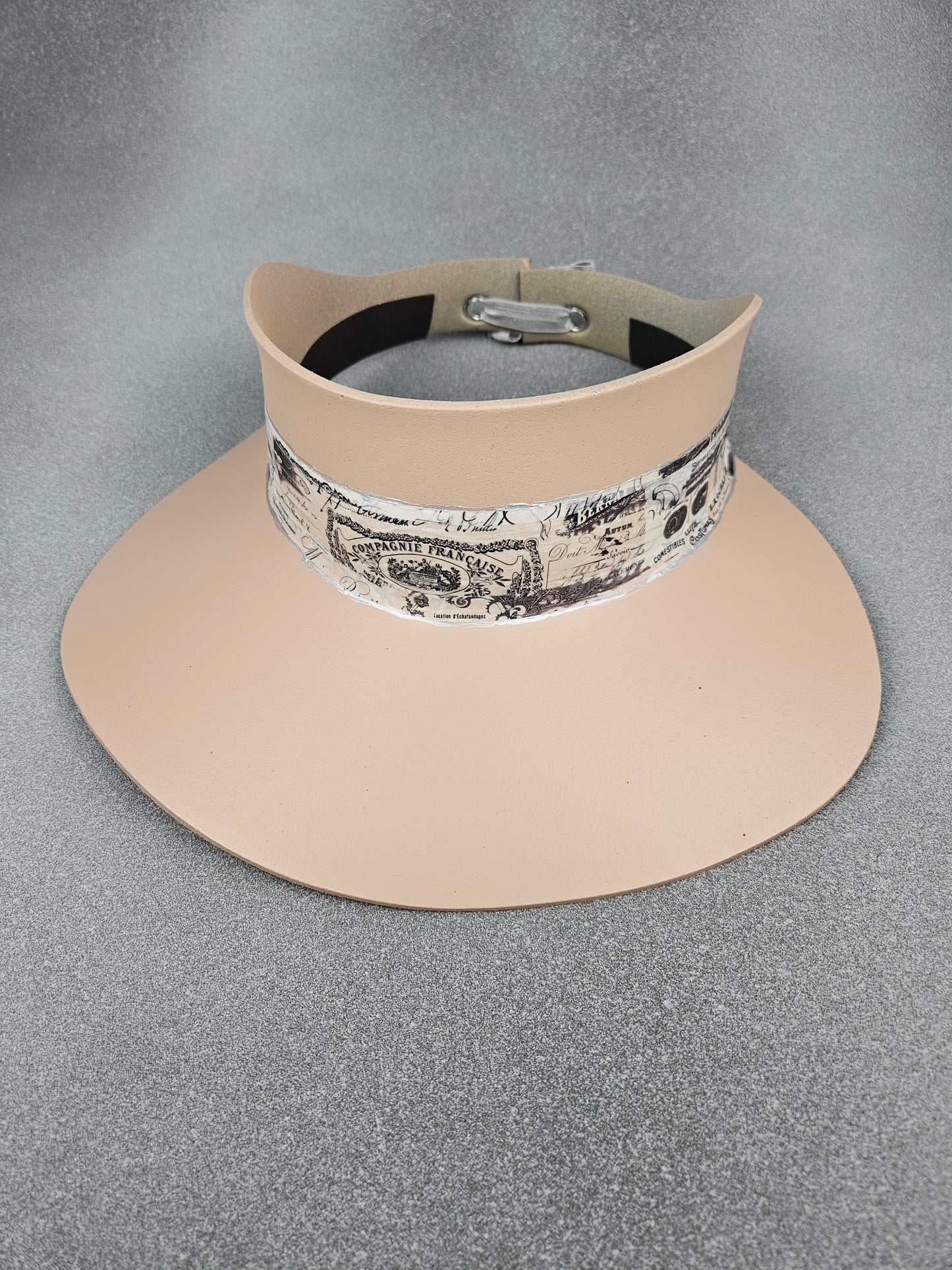 Tall Peachy Beige StayShady Sun Visor Hat with Crinkled French Themed Band