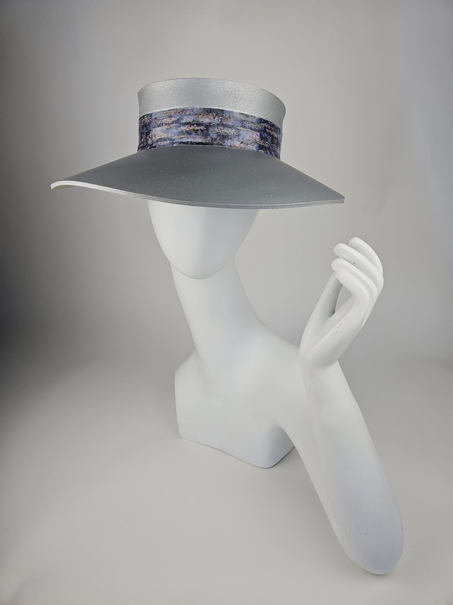 Trending Silver Audrey Sun Visor Hat with Lavender Monet Style Band: 1950s, Walks, Brunch, Asian, Golf, Summer, Church, No Headache, Pool, Beach