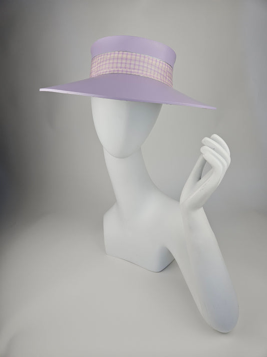Lilac Purple Audrey Sun Visor Hat with Elegant Plaid Style Lilac Band: 1950s, Walks, Brunch, Asian, Golf, Summer, Church, No Headache, Pool, Beach