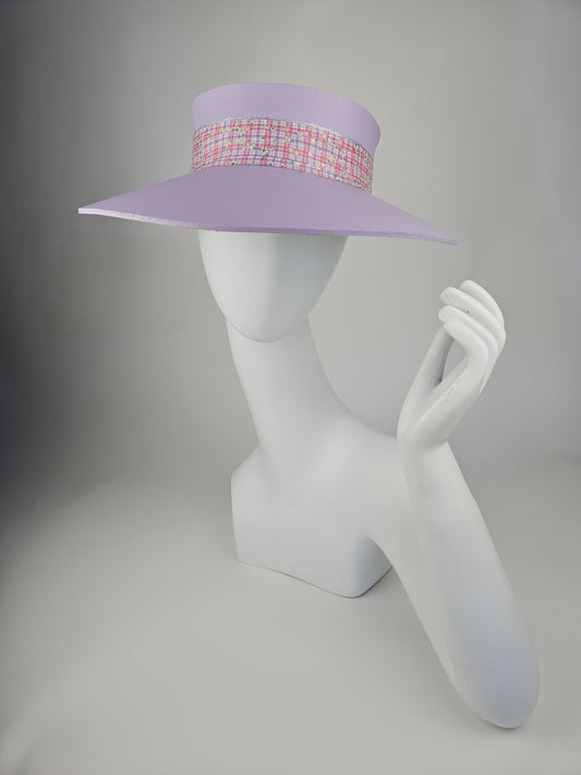 Lilac Purple Audrey Sun Visor Hat with Cute Multicolor Pastel Plaid Style Band: 1950s, Walks, Brunch, Asian, Golf, Summer, Church, No Headache, Pool, Beach