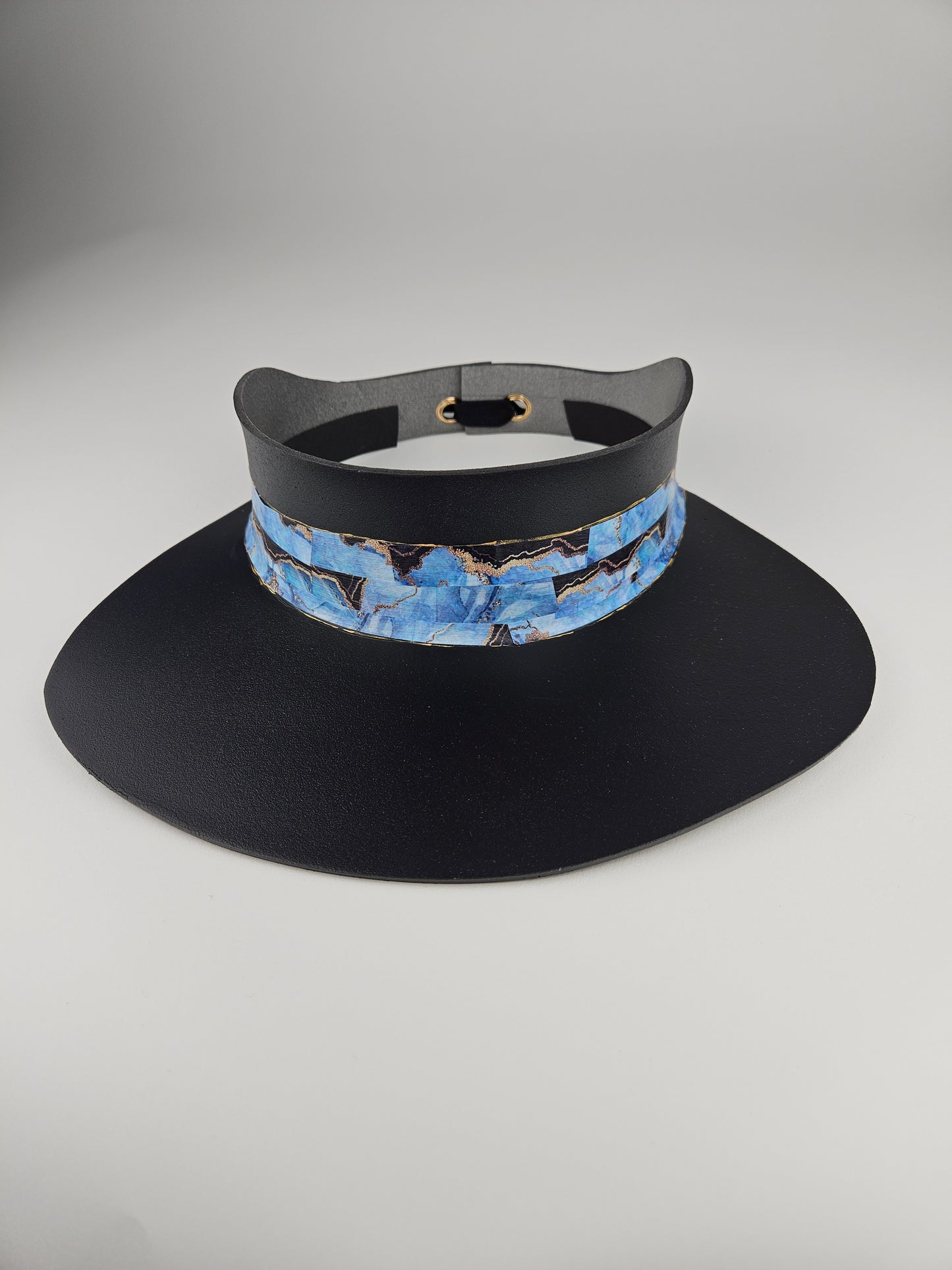 Black "LadyEVA" Visor Hat with Elegant Marbled Blue Band