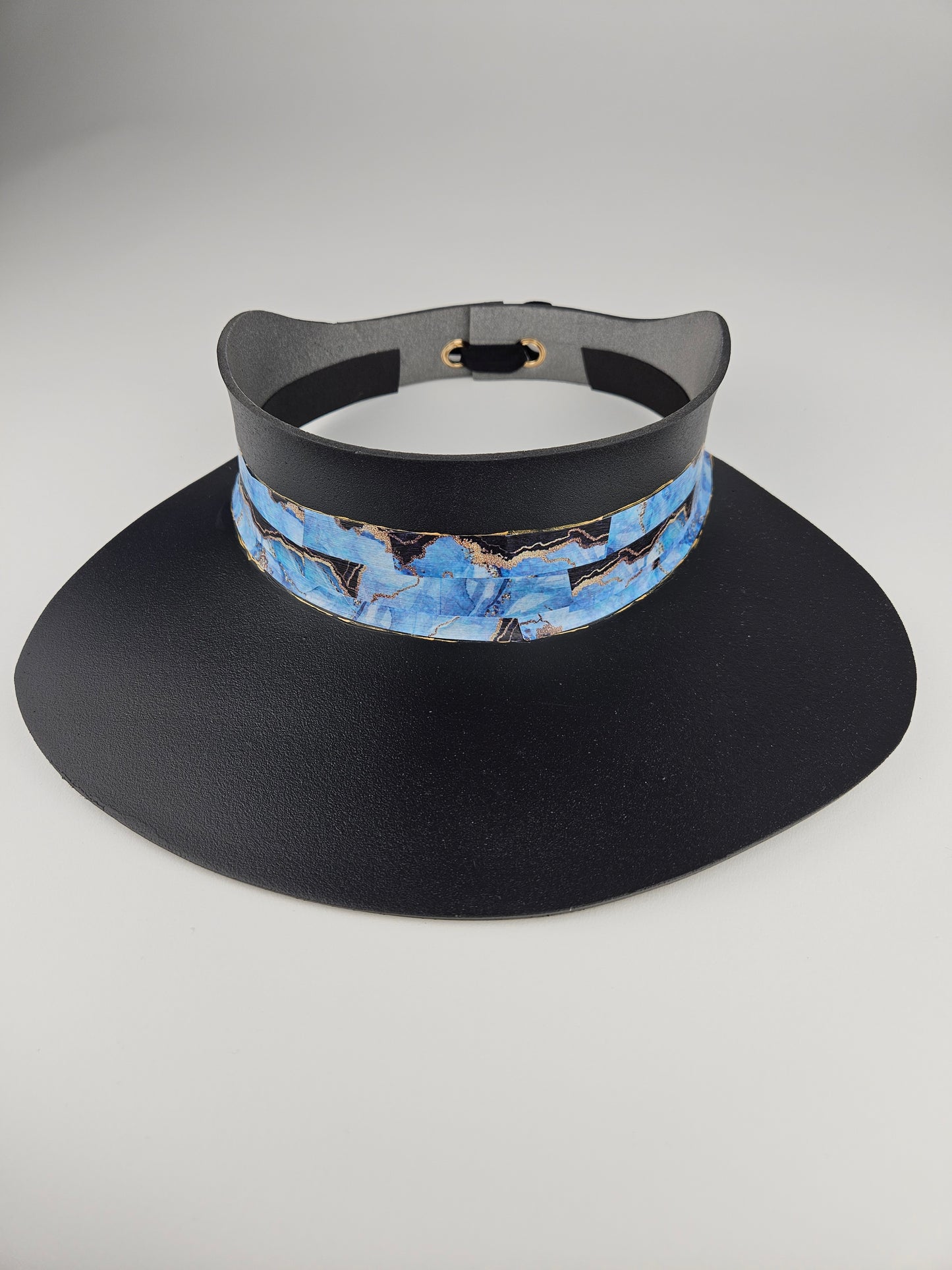 Black "LadyEVA" Visor Hat with Elegant Marbled Blue Band