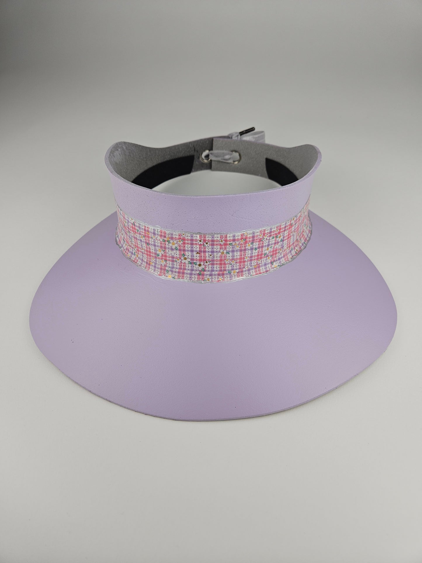 Lilac Purple Audrey Sun Visor Hat with Cute Multicolor Pastel Plaid Style Band: 1950s, Walks, Brunch, Asian, Golf, Summer, Church, No Headache, Pool, Beach