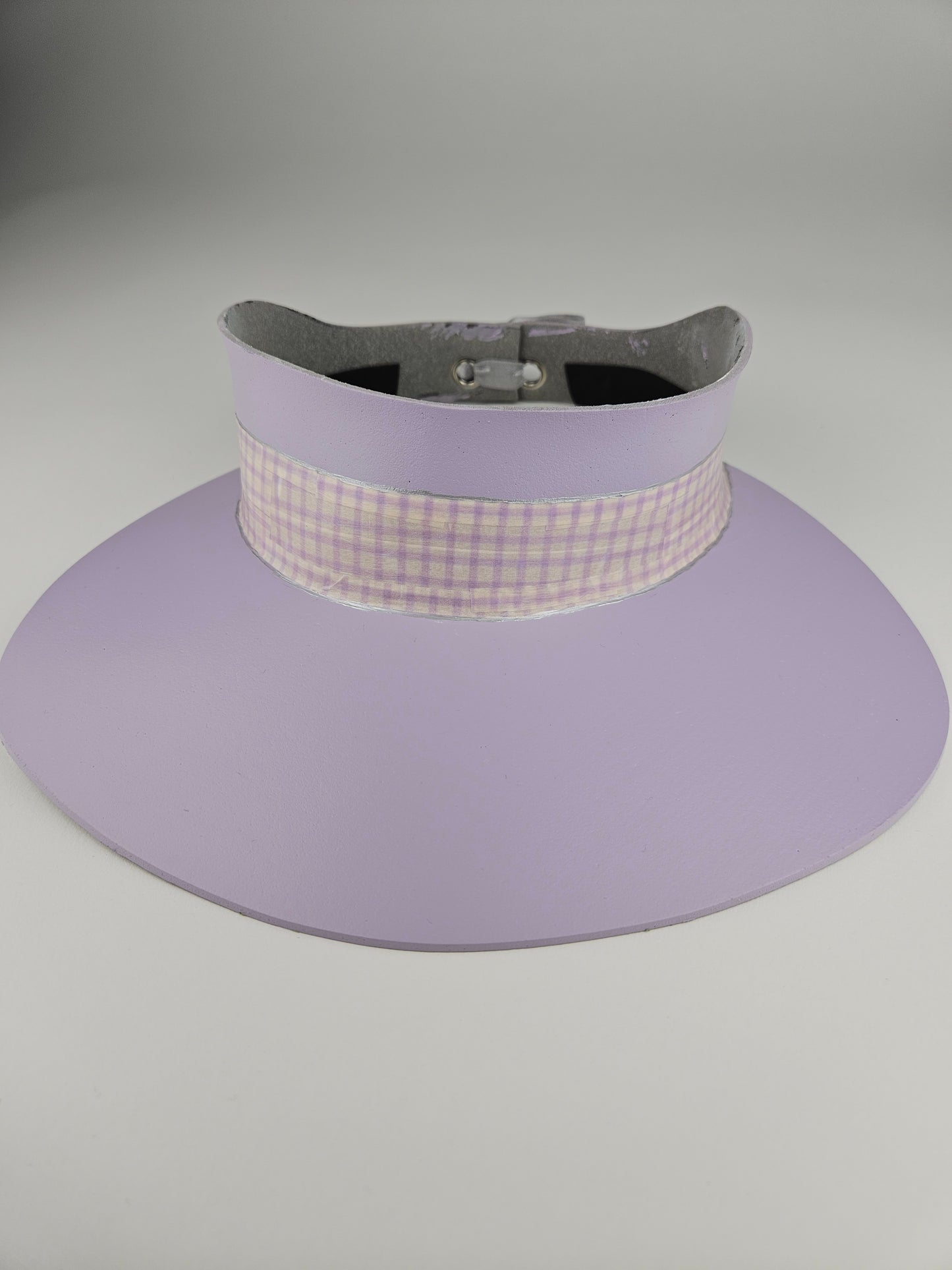 Lilac Purple Audrey Sun Visor Hat with Elegant Plaid Style Lilac Band: 1950s, Walks, Brunch, Asian, Golf, Summer, Church, No Headache, Pool, Beach