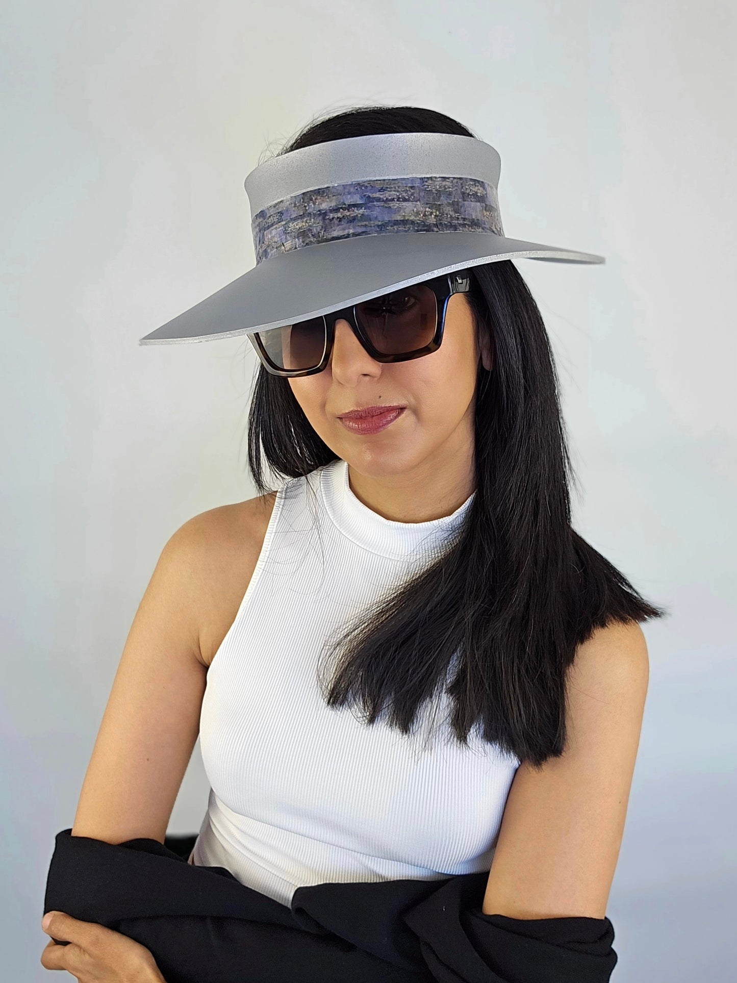 Silver "LadyEVA" Visor Hat with Lavender Monet Style Band
