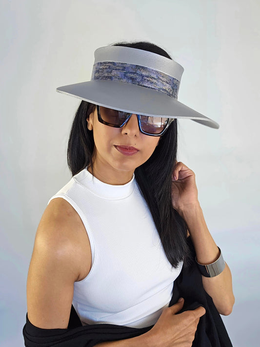 Trending Silver Audrey Sun Visor Hat with Lavender Monet Style Band: 1950s, Walks, Brunch, Asian, Golf, Summer, Church, No Headache, Pool, Beach