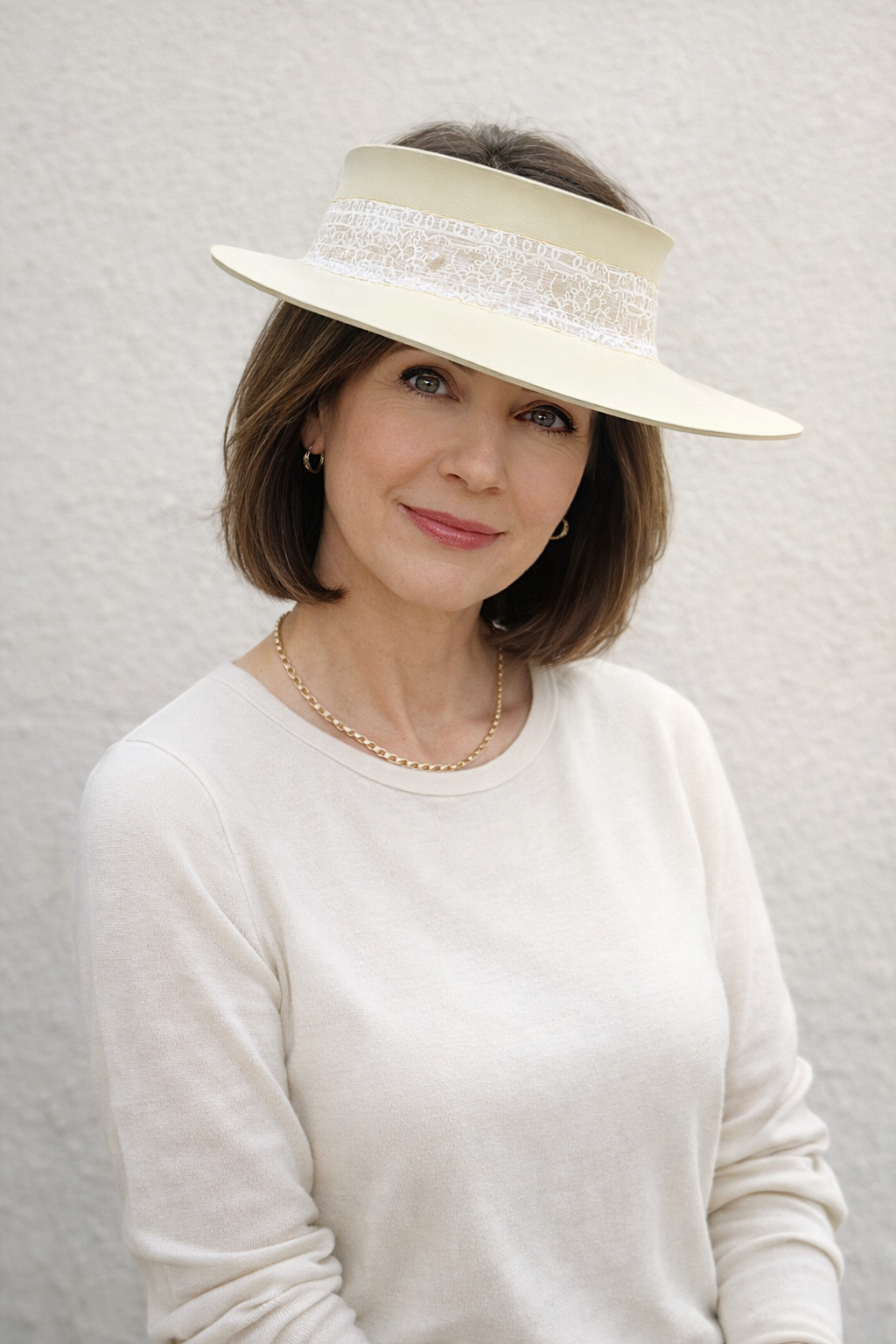 Beige Visor Hat - Graphic Line Band