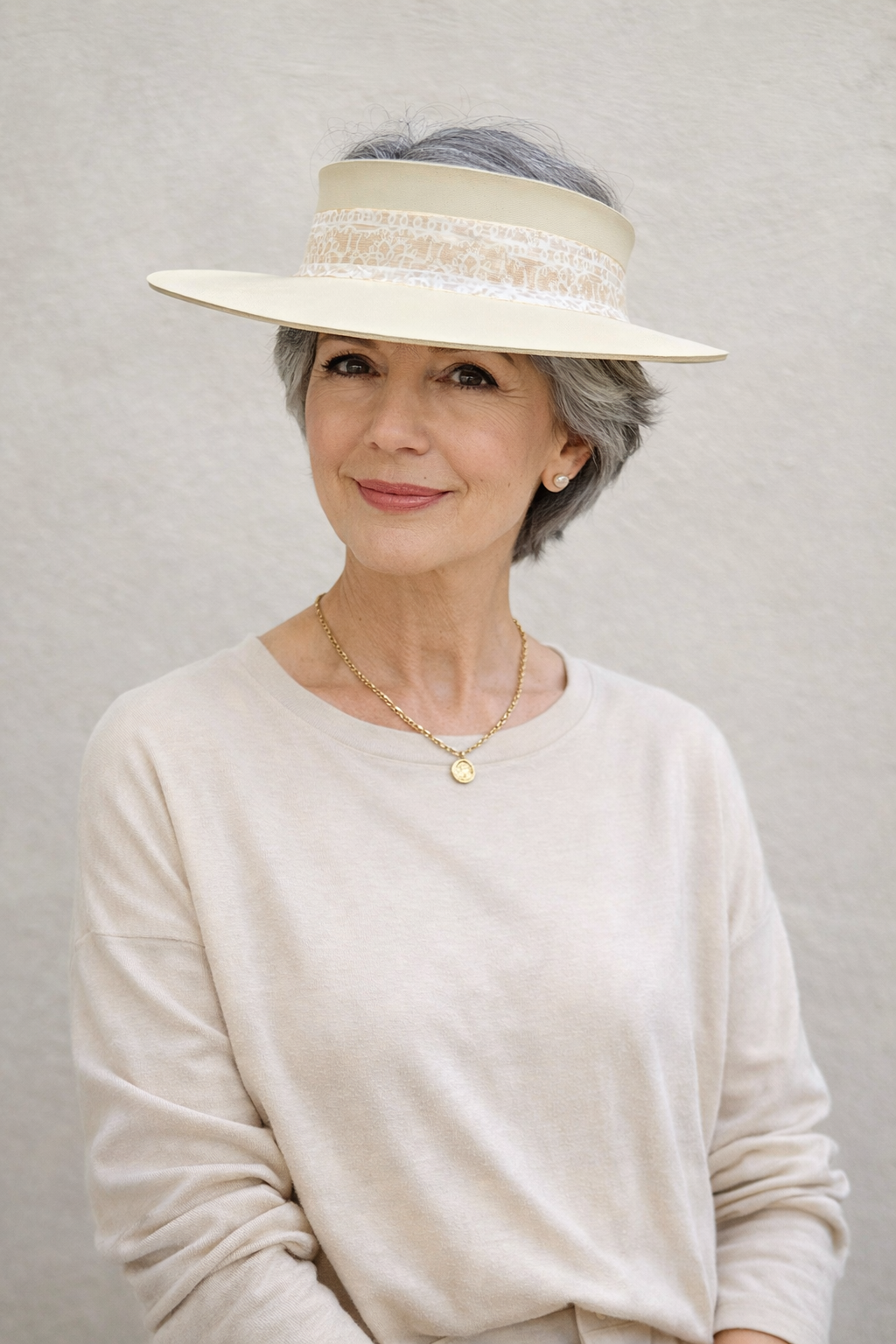 Beige Visor Hat - Graphic Line Band