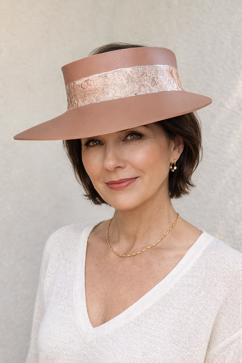 Mocha Brown Visor Hat - Warm Brown Vintage Style Band