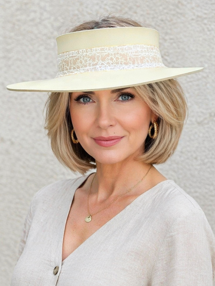 Beige Visor Hat - Graphic Line Band