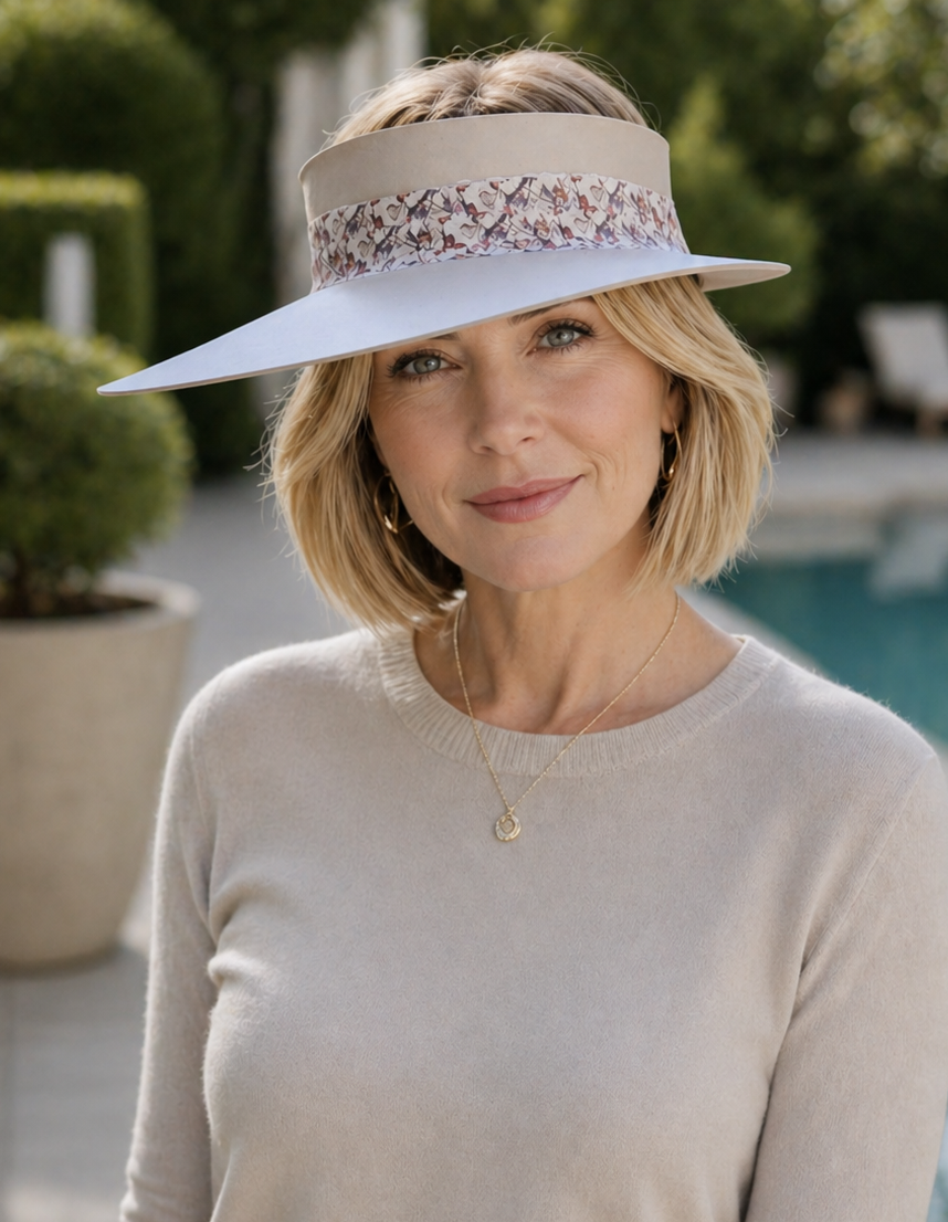 Taupe Visor Hat - Butterfly Band in Soft Colors
