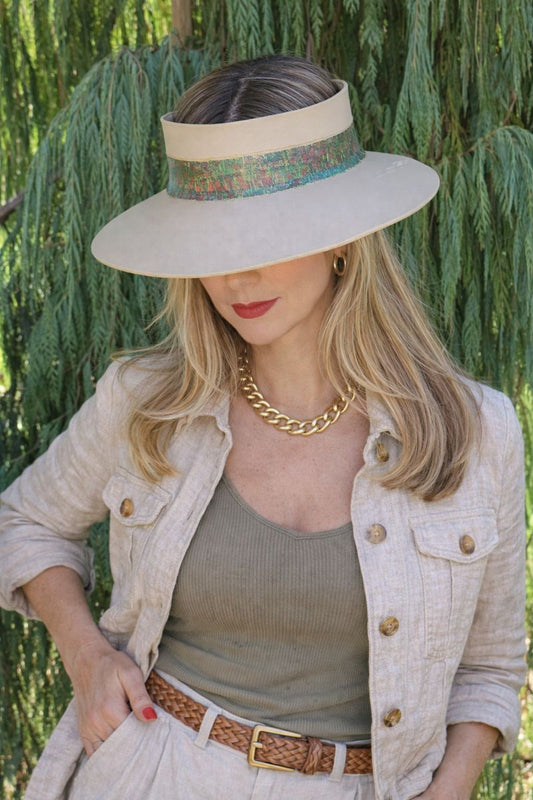 Beige "LadyEVA" Visor Hat with Green Monet Inspired Band