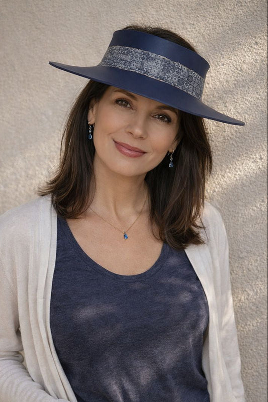 Navy Blue "LadyEVA" Visor Hat with Gold Geometric Band