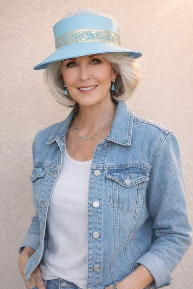 Tall Light Blue "LadyEVA" Visor Hat with Golden Band