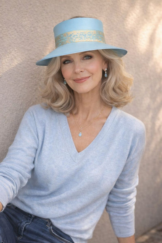 Tall Light Blue "LadyEVA" Visor Hat with Golden Band