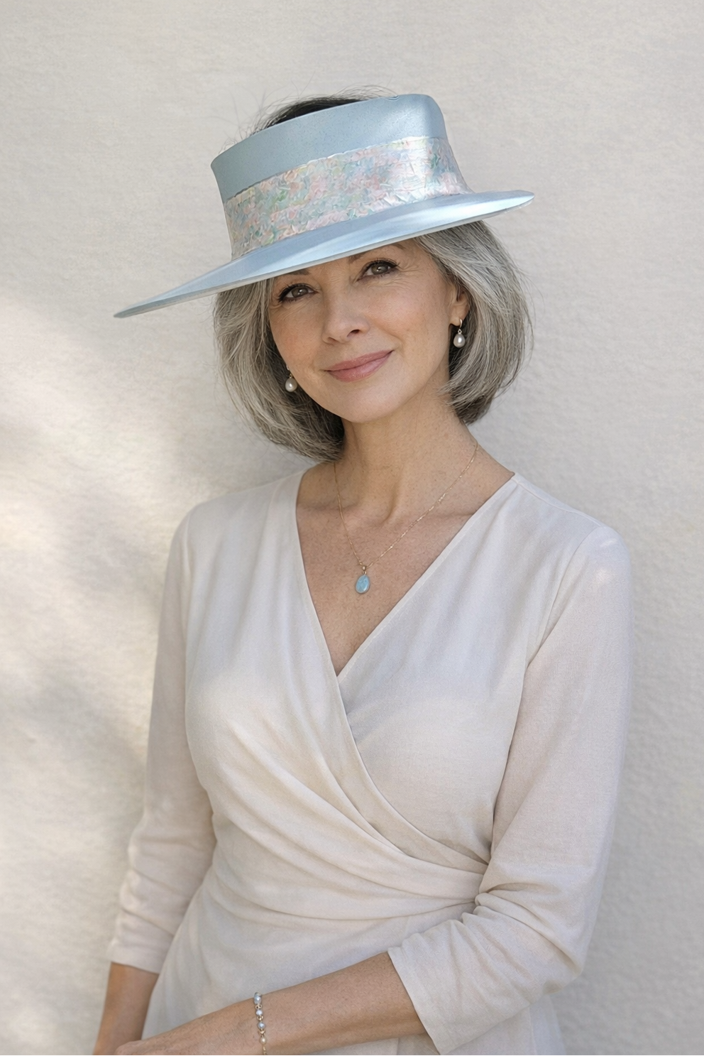 Tall Light Blue "LadyEVA" Visor Hat with Pastel Floral Band