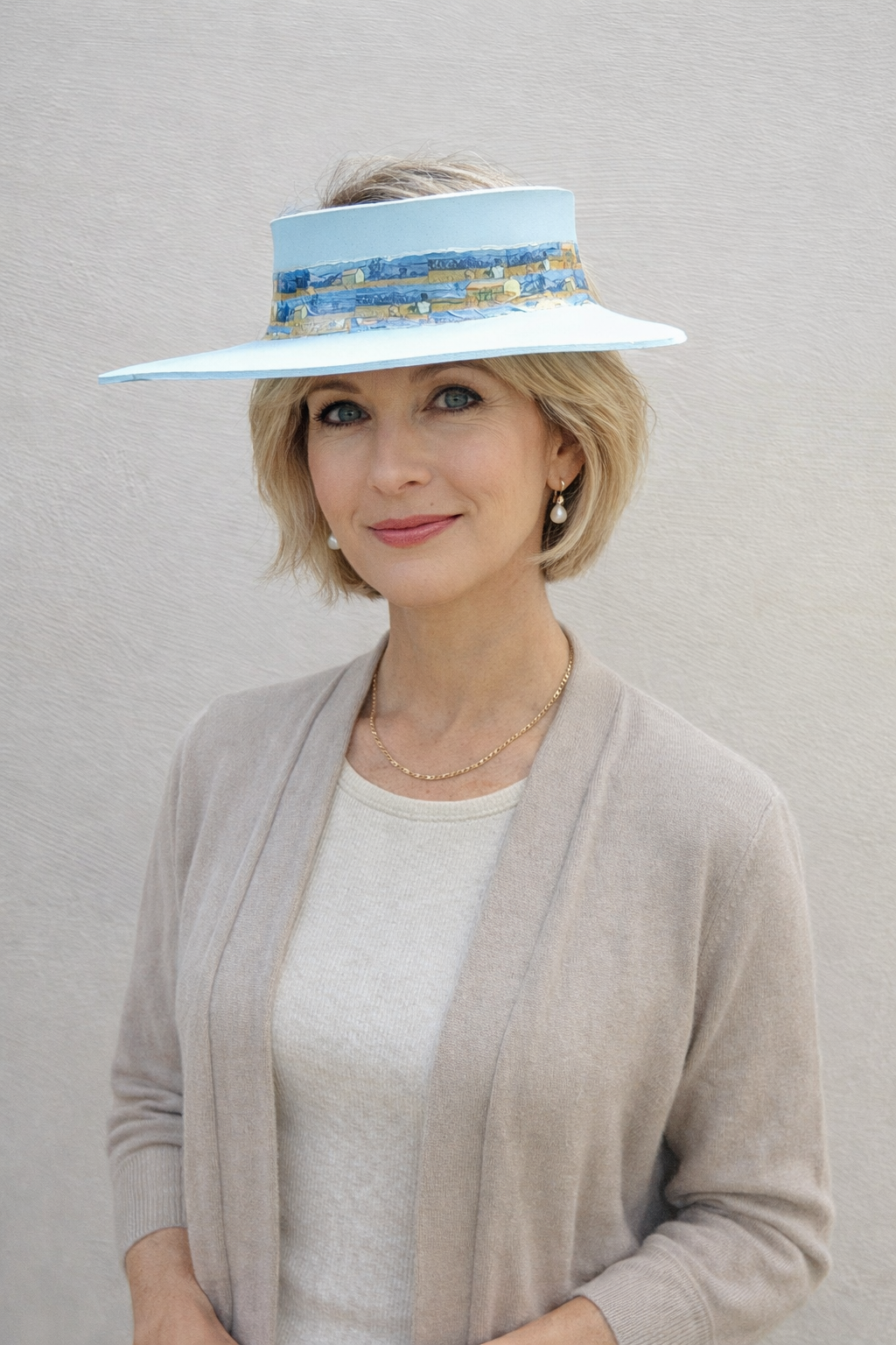 Light Blue "LadyEVA" Visor Hat with Monet Style Blue Band