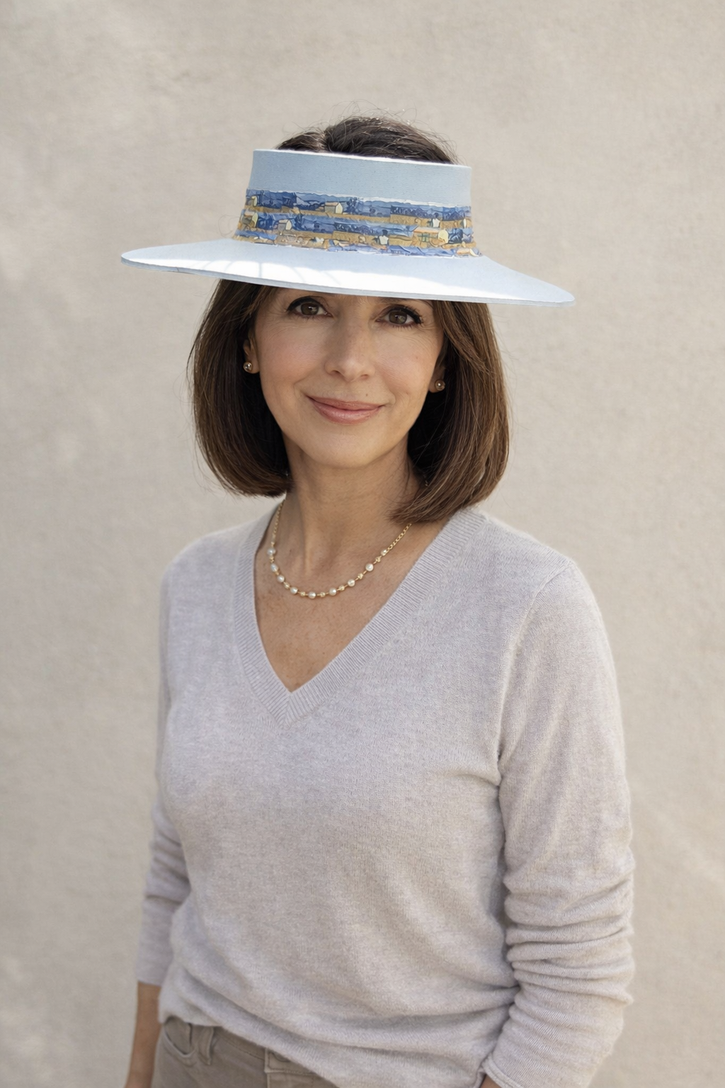 Light Blue "LadyEVA" Visor Hat with Monet Style Blue Band