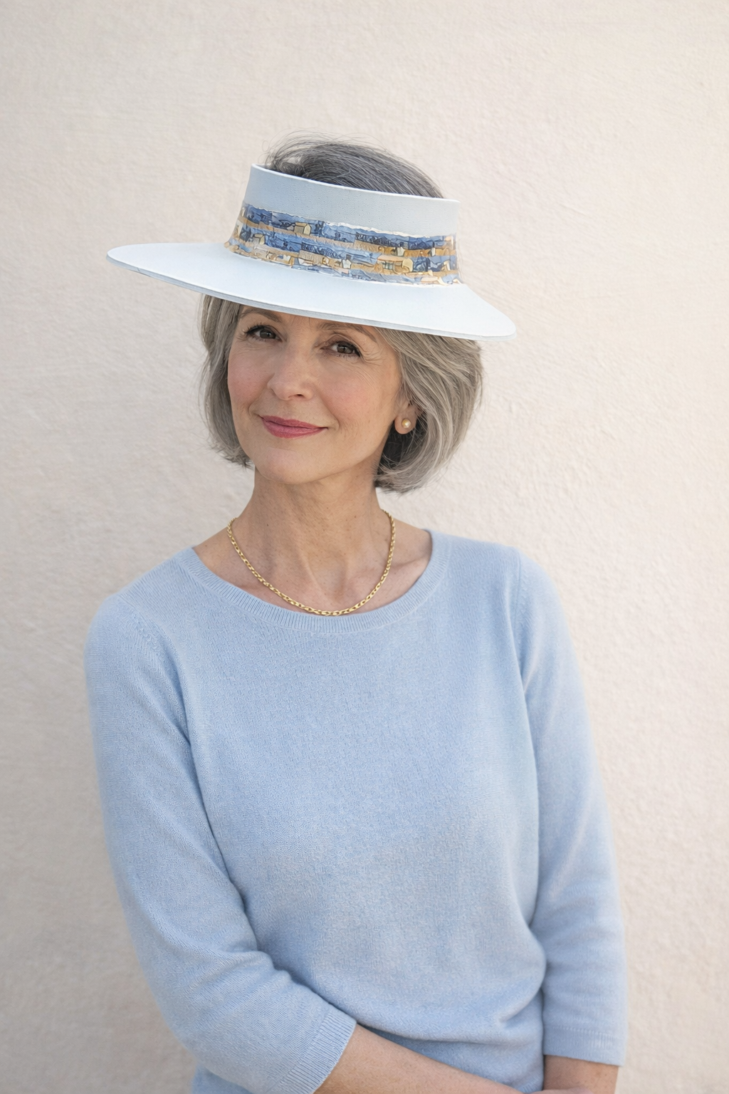 Light Blue "LadyEVA" Visor Hat with Monet Style Blue Band