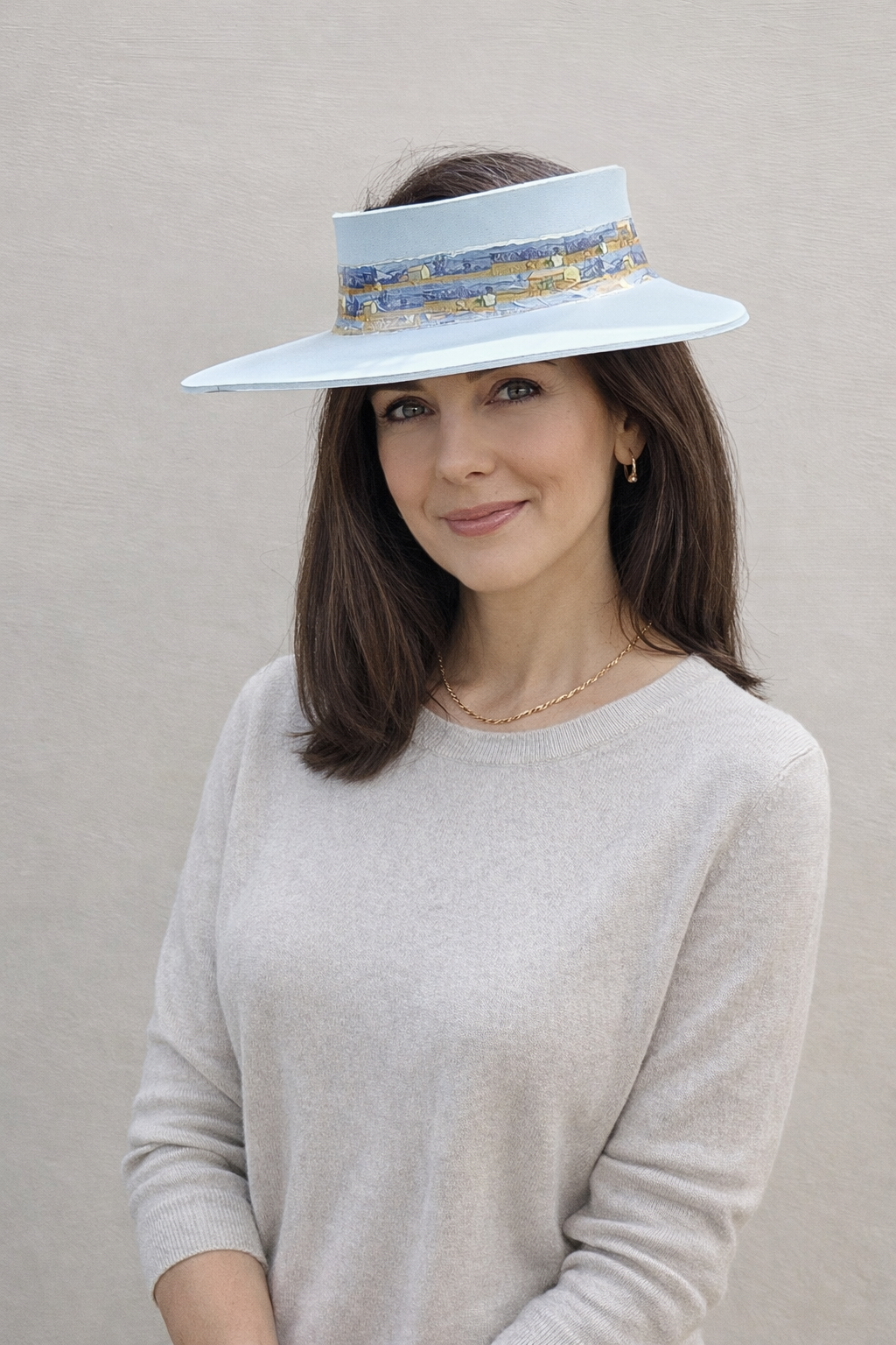 Light Blue "LadyEVA" Visor Hat with Monet Style Blue Band