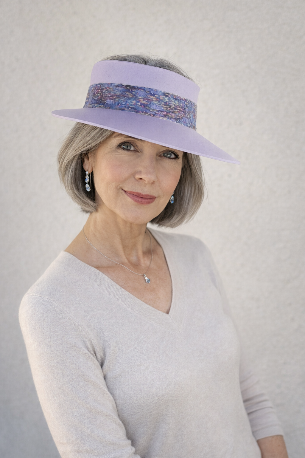 Tall Lilac Purple Visor Hat - Multicolor Monet Style Band