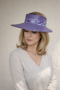 Purple LadyEVA Visor Hat with Dark Purple Floral Band and Handpainted Floral Motif