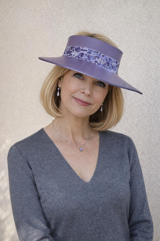 Purple LadyEVA Visor Hat with Dark Purple Floral Band and Handpainted Floral Motif