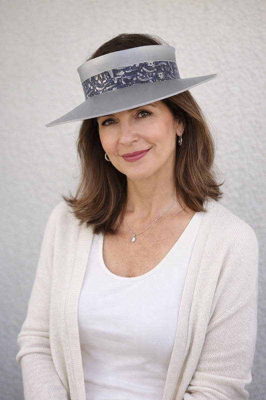Silver "LadyEVA" Visor Hat with Dark Blue and Silver Celestial Themed Band