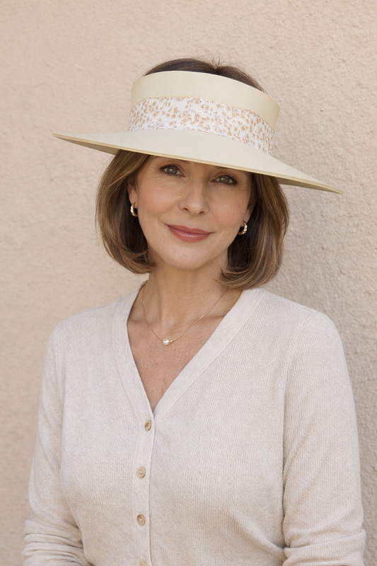 Beige "LadyEVA" Visor Hat with Rust Orange Leaf Band