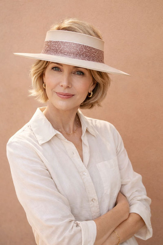 Brown "LadyEVA" Visor Hat with Burgundy Brown Geometric Band