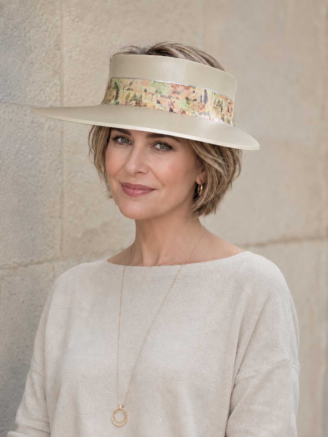 Beige Visor Hat - Botanical Collage Band