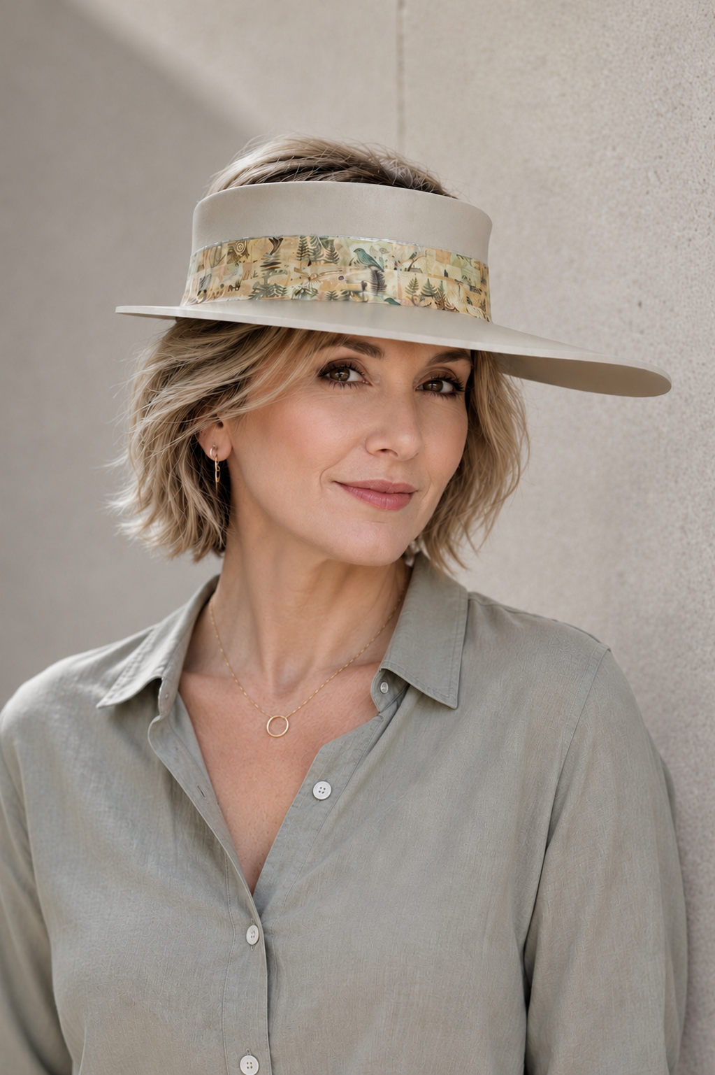 Beige Visor Hat - Botanical Collage Band