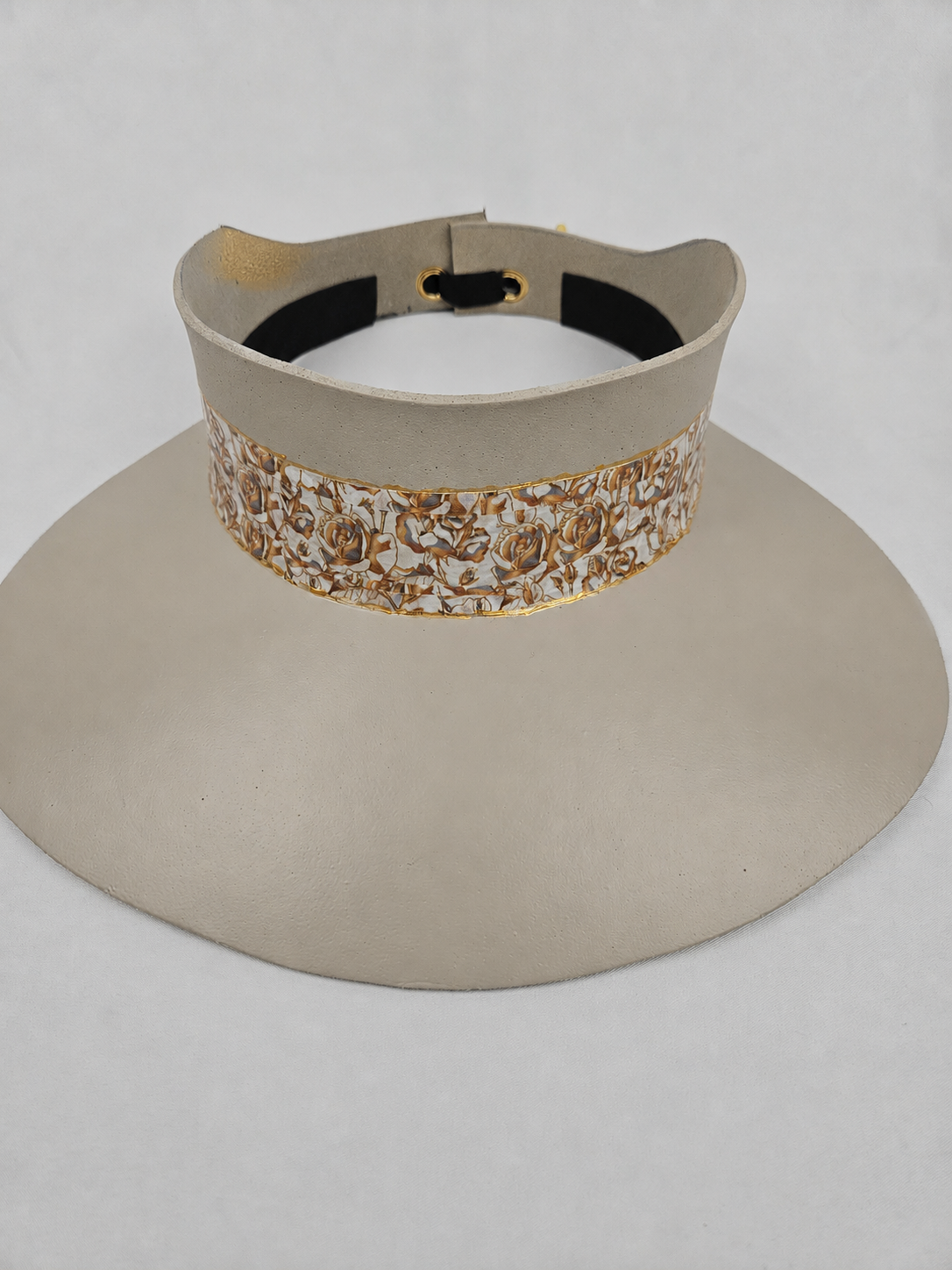 Taupe Visor Hat - Golden Floral Band