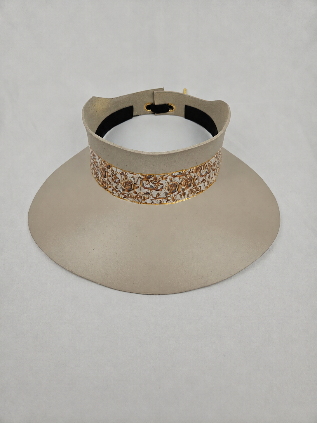 Taupe Visor Hat - Golden Floral Band