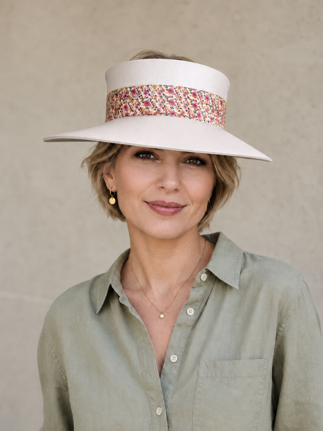 Tall Light Pink Visor Hat - Multicolor Floral Band