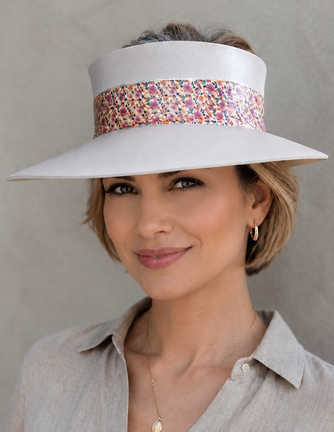 Tall Light Pink Visor Hat - Multicolor Floral Band