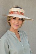 Beige Visor Hat - Red Floral Band