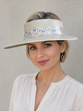 Beige Visor Hat - Gold and White Floral Band
