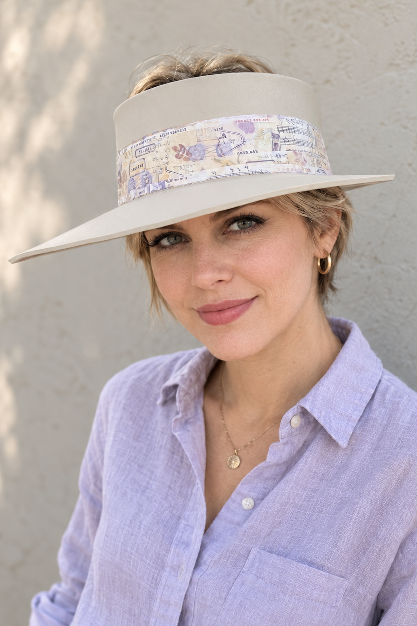 Beige Visor Hat - Vintage Collage Band