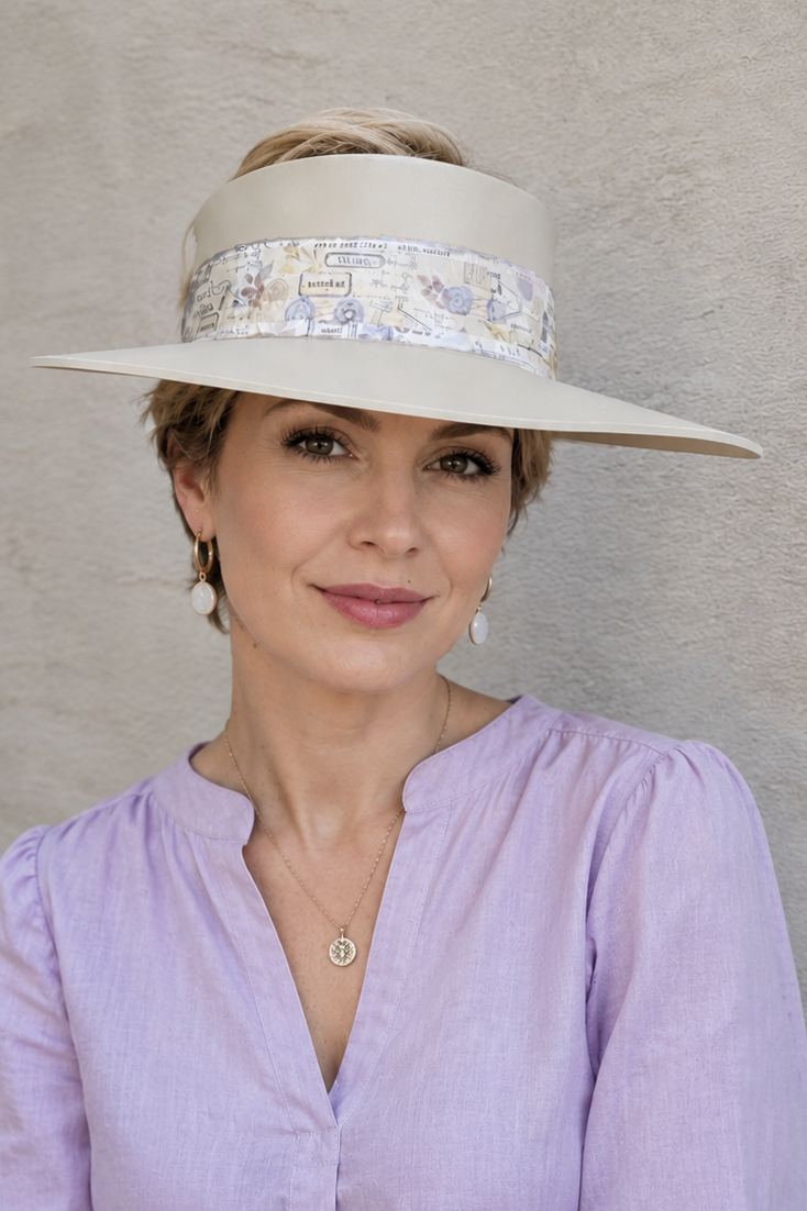 Beige Visor Hat - Vintage Collage Band
