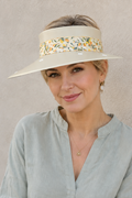 Beige Visor Hat - Citrus Floral Band and White Flowers on Brim