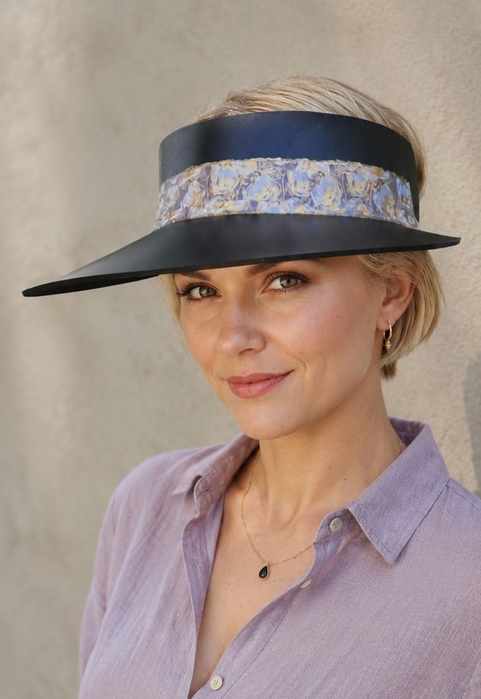 Black Visor Hat - Golden Floral Band