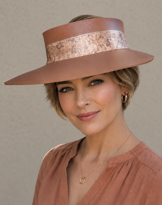 Mocha Brown Visor Hat - Warm Brown Vintage Style Band
