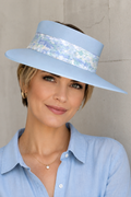 Tall Light Blue Visor Hat - Pastel Green  and Light Blue Band