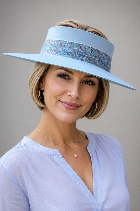 Light Blue Visor Hat - Floral Band