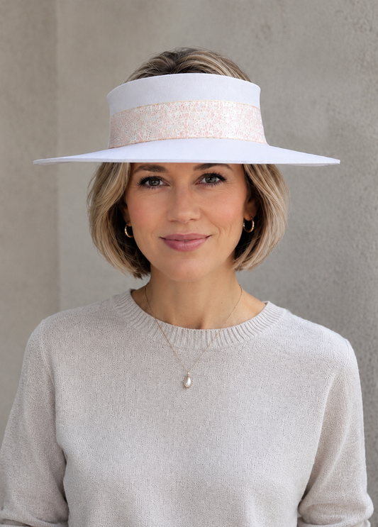 Light Pink Visor Hat - Delicate Crinkled Floral Band