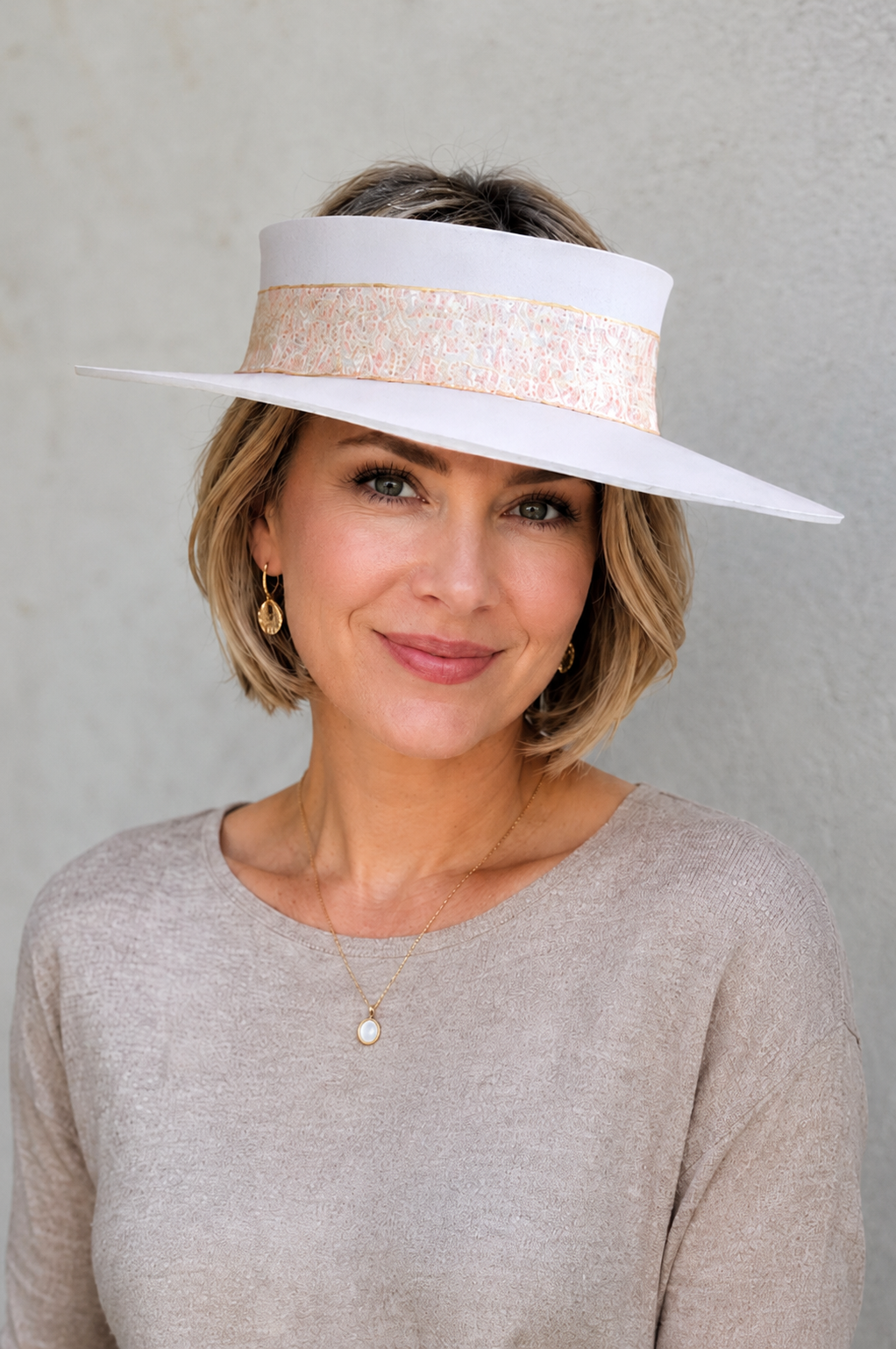 Light Pink Visor Hat - Delicate Crinkled Floral Band